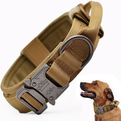 Tactical Dog Collar, Adjustable Military Training Nylon Dog Collar with Control Handle and Heavy Quick-Release Metal Buckle for Small Medium Large Dogs, Brown S