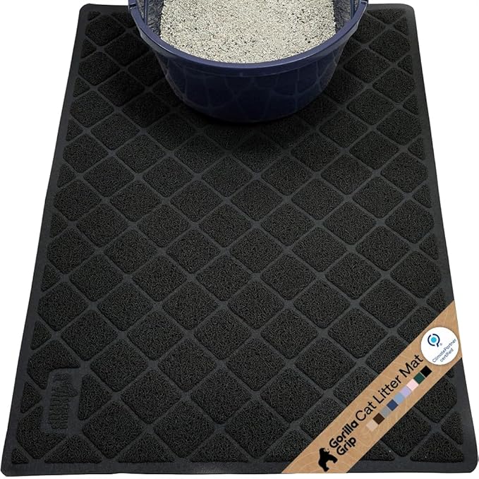 GORILLA GRIP Cat Litter Box Mat, Water Resistant, US Designed Kitty Litter Trapping Mats, Easy to Clean, Scatter Control, Less Mess and Clean Floors, Kitten Supplies for Indoor Cats, 30x20 Black
