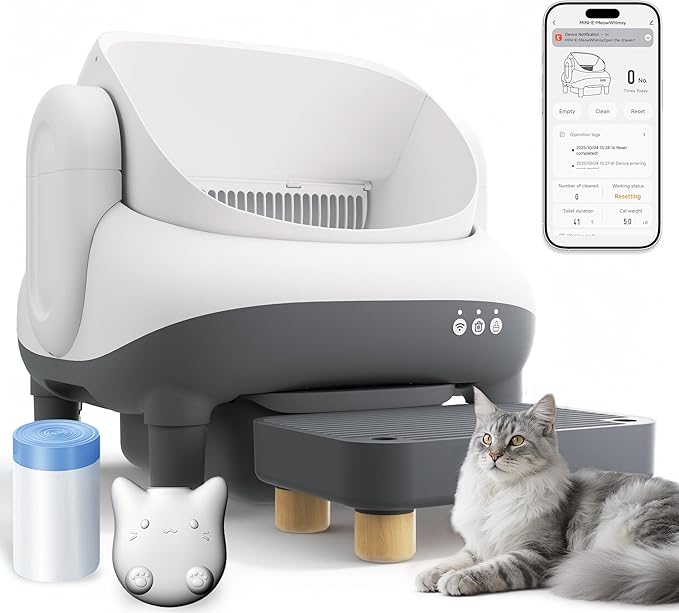 Self-Cleaning Cat Litter Box with Smart APP Control, Automatic Cat Litter Box with Triple Safety Protection (6 IR Lights & 4 Gravity Sensors), Open Top Design for Large Cats, Quiet & Odor Control
