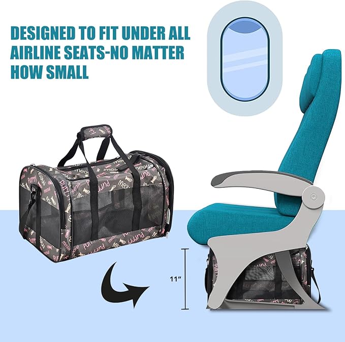Soft-Sided Kennel Pet Carrier for Small Dogs, Cats, Puppy, Airline Approved Cat Carriers Dog Carrier Collapsible, Travel Handbag & Car Seat (Coffee Fish Print, 19" L x 11" W x 11" H)