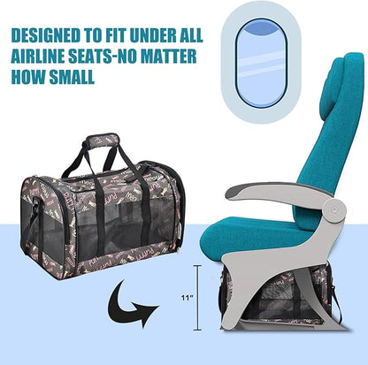 Soft-Sided Kennel Pet Carrier for Small Dogs, Cats, Puppy, Airline Approved Cat Carriers Dog Carrier Collapsible, Travel Handbag & Car Seat (Coffee Fish Print, 19" L x 11" W x 11" H)