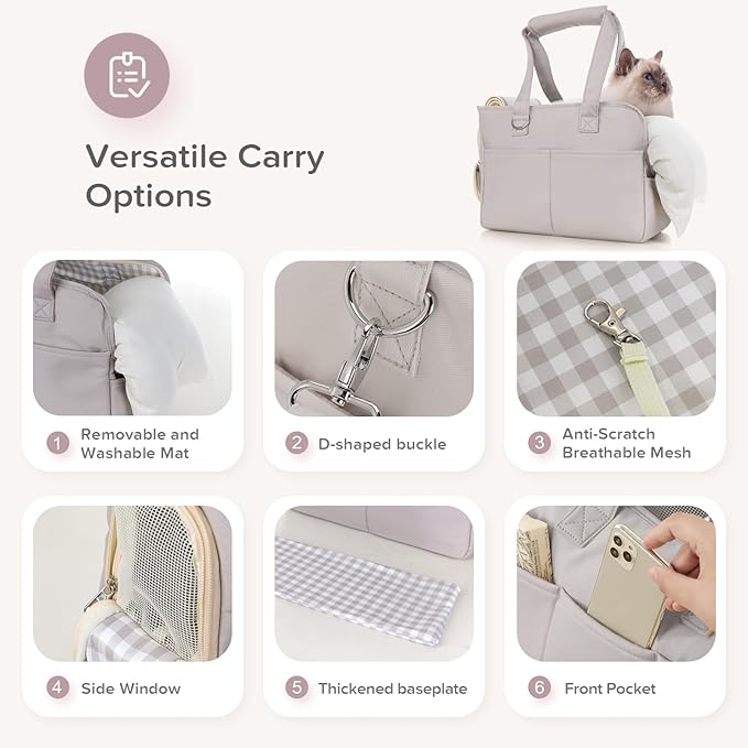 Dog Purse Carrier for Small Dogs & Puppies Up 10 Lbs, Soft Cotton Tote Pet Shoulder Bag with Pockets, Foldable & Washable Breathable Puppy Carrier for Yorkie, Chihuahua & Cats - Gray