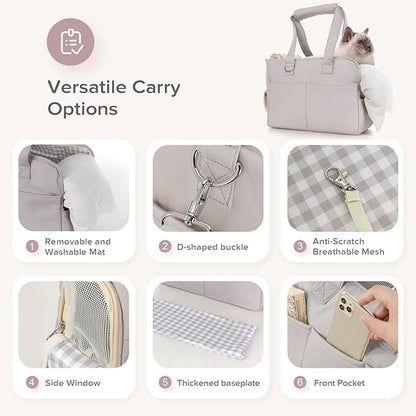 Dog Purse Carrier for Small Dogs & Puppies Up 10 Lbs, Soft Cotton Tote Pet Shoulder Bag with Pockets, Foldable & Washable Breathable Puppy Carrier for Yorkie, Chihuahua & Cats - Gray