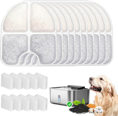10 Pack Replacement Filters for FEELNEEDY 3Gal/12L Dog Water Dispenser (FN-W13), 5 Month Set for Large Dogs Water Bowl Dispenser, Includes 10 Filters & 10 Sponges