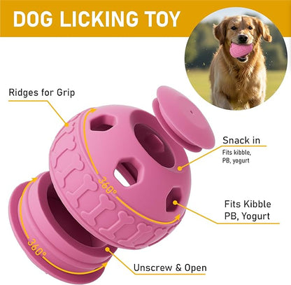 Frozen Treat Dispensing Dog Toys, Enrichment Licking & Puzzle Feeder, Sturdy Rubber Interactive Dog Toys, Dog Chew Toy for Happy, Cool Pups - Reduces Anxiety, Easy to Clean (Pink)