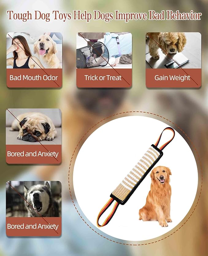 Clysoru Dog Tug Toy Tough Jute Bite Pillow Lasting Training Equipment Puppy to Large Dogs Interactive for Large and Small