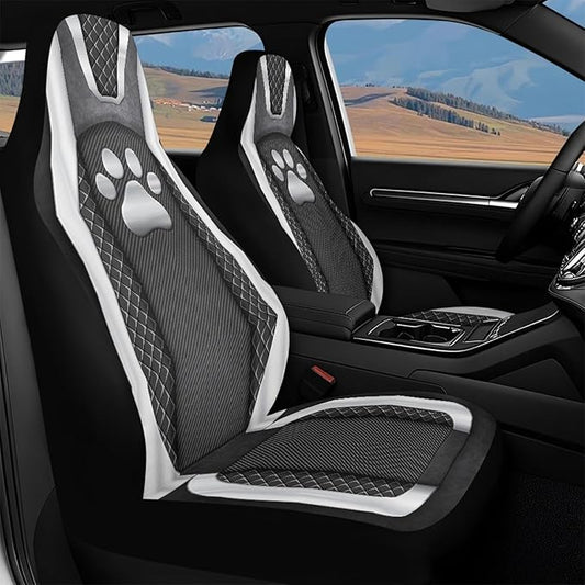 Paw Print Waterproof Car Seat Cover Front Seats Only Anti-Slip Back Fabric Automobile Front Seat Covers Checkered Stripe Print Car Accessory Universal Fit for Truck SUV Van Sedan