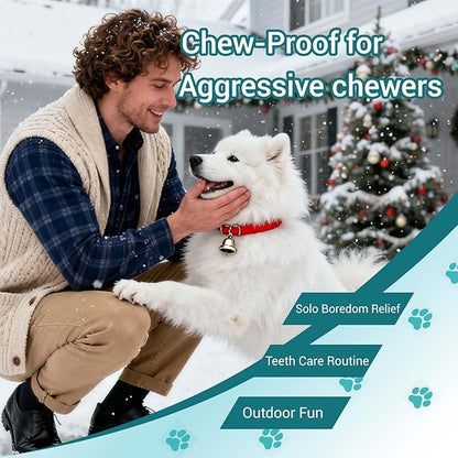 Natural Rubber Indestructible Dog Chew Ring Toys, Interactive Dog Toys for Aggressive Chewers,Dental Teething Training Toys with Textured Nodules, Durable Pet Dog Toy for Boredom (Blue)