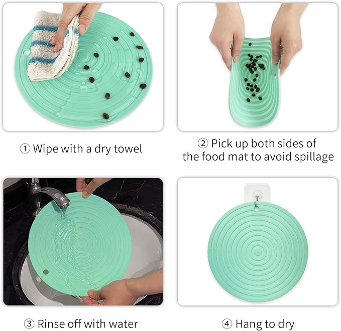 Ptlom Pet Food Mat for Dog and Cat Placemat 2 Pcs, Mat for Prevent Food and Water Overflow, Suitable for Medium and Small Pet, Silicone, 9.5"* 9.5"