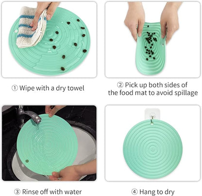 Ptlom Pet Food Mat for Dog and Cat Placemat 2 Pcs, Mat for Prevent Food and Water Overflow, Suitable for Medium and Small Pet, Silicone, 9.5"* 9.5"