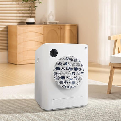 Cat Litter Box Curtain, Washable Litter Box Door Cover, Litter Box Curtain for Enclosed Self-Cleaning Boxs -White Round 10.5" D（Curtain Only）