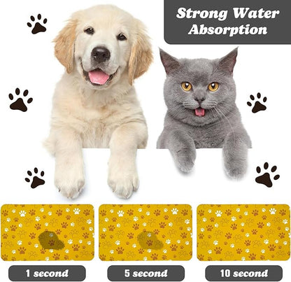 Dog Food Mat, Absorbent Water Bowl Mats Cat Pet Feeding Placemats Yellow 16 * 24 inch