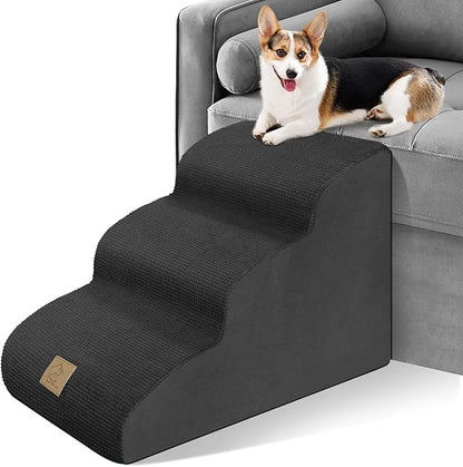 Mestuel Dog Stairs for Couch Bed Sofa, 3-Tiers Dog Stairs Ramp for Small Old Dogs Cats, Pet Stairs Steps with Gentle Slope &Non Slip Bottom/Machine Washable Cover, Black