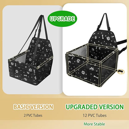 PetsHome Dog Car Seat Foldable Dog Car Booster Seat Waterproof Breathable Oxford Travel Bag for Small to Medium Dogs, Puppies, and Pets-Pattern Black-Upgrade