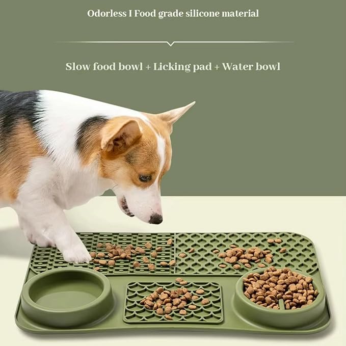 Cat Dog Slow Feeder Set Textured Slow Lick Mat & Drumstick Puzzle Toy Food Grade Silicone Easy to Clean Anti-Slip Base Pet Accessories (Mat+Toy-2 2pcs)