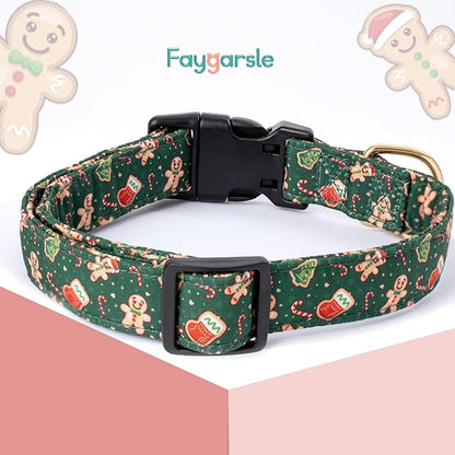 Faygarsle Green Dog Collar Christmas Design Gingerbread Man Pattern for Small Medium Large Dogs Collar Cute Stylish Girl Boy Christmas Dog Collar L