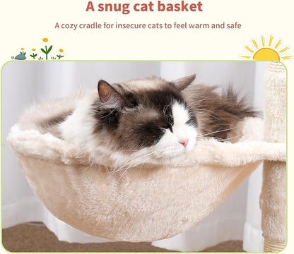 Hey-brother Cat Tree Tower, Scratching Posts with Removable Toys, Cozy Condo, Platform, Hammock, Sisal Scratch Board and Ball for Indoor Kittens, 41.3 Inches, Beige MPJ008SM