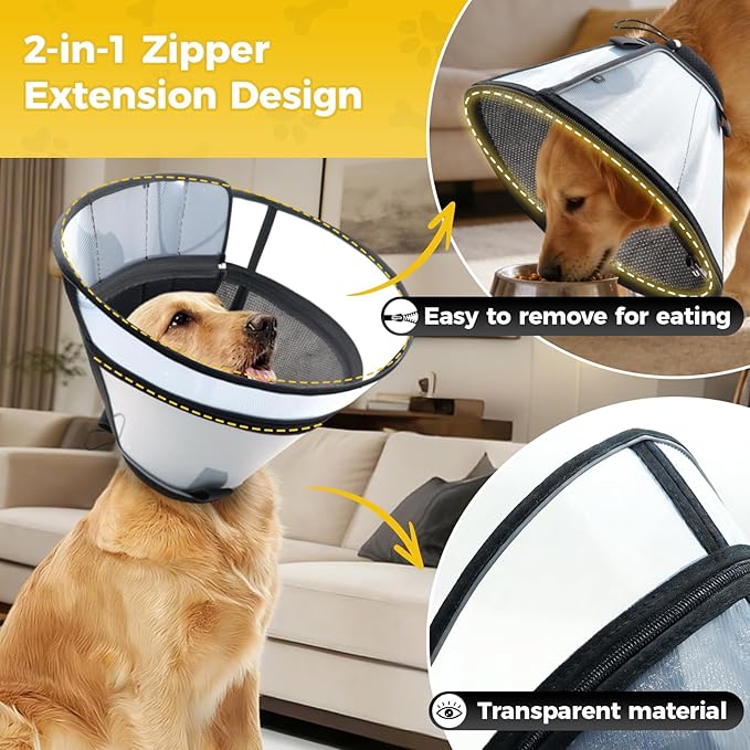 Upgraded Dog Cone Collar for Dogs After Surgery, Soft Transparent Pet Recovery Collar for Large Medium Small Dogs, Depth Adjustable Dog Cone Collar, Elizabethan Collar (M, Black)