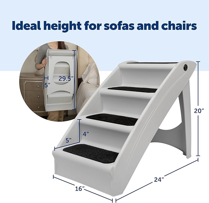 PetSafe CozyUp Folding Dog Stairs, Portable Indoor/Outdoor Pet Steps for Bed, Couch & Car, Grey, 20 Inch