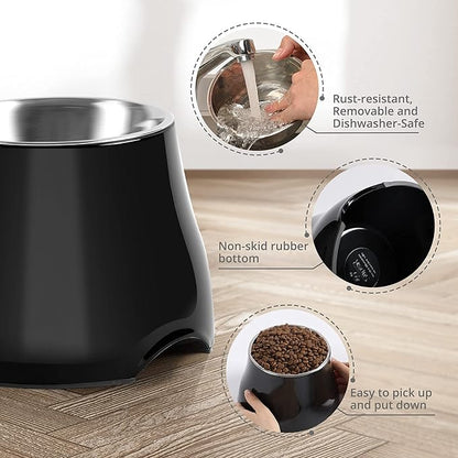 FluffyDream Elevated Pet Bowls,[Prevention of Vertebrae Disease] Non-Slip Pet Bowl with Stainless Steel Bowl,High Capacity Pet Food Bowls (DarkBlack, M (540ML / 2 Cups))