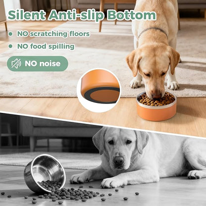 LIHONG Stainless Steel Dog Bowls for Small Meidum Sized Dogs,Dog Food Water Bowls No Slip,Dishwasher Safe(40oz,Orange)