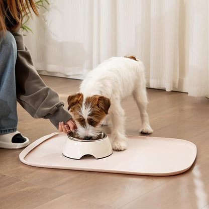 Silicone Dog Food Mat with Side Pocket & Hook Hole, Soft Raised Edges, Easy Clean Waterproof Non-Slip Pet Feeding Mat for Cats and Dogs Water Bowl, Pets Accessories(24"x16",Natural Tan)