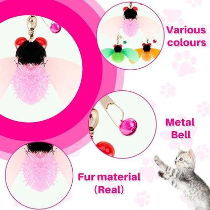 Walfront Interactive Insect Cat Toy for Indoor Cats | Bug Feather Wand with Metal Handle and 3 Realistic Insect Attachments for Exercise, Enrichment and Fun Play for Kittens and Adult Cats