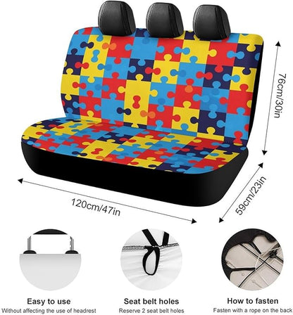 Women's Dirt Proof Dog Car Back Seat Cover, Fashion Universal Fit Auto Bench Seat Cushion Covers for Trucks SUV Compatible with Autism Awareness Colorful Puzzles
