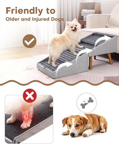 Dog Stairs for Small Dogs 17.13" H, 4-Step Doggie Ramp for Couch Bed Sofa and Chair, Foldable 2 in 1 Wooden Pet Steps for Puppy Medium/Large Dogs and Cats, Split Ottoman Design