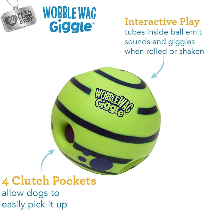 Wobble Wag Giggle Ball, Interactive Dog Toy, Fun Giggle Sounds When Rolled or Shaken, Pets Know Best, As Seen On TV