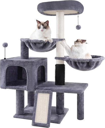ROYPET Cat Tree with Cat Condo and Two Hammocks, Cat Tower with Scratching Posts and Scratching Pads, Grey