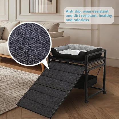 Movable Structure Pet Stairs Ramp with seat Mate Cats/Dogs Chair with ramp high beds, Folding Pet Steps for Large, Medium and Small Dogs, Cat Ladder, with Storage Cabinet