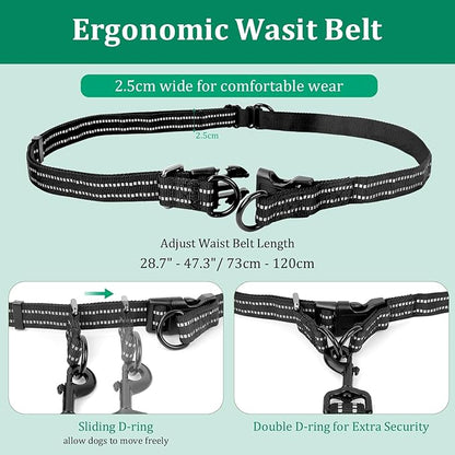 Philorn Hands Free Dog Leash for 2 Dogs, Adjustable Waist Leash for Medium Large Dogs Walking, Running, Jogging, Hiking, Dual Handles and Durable Bungee