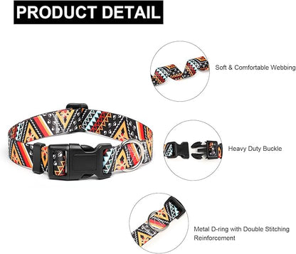 Mercano Adjustable Dog Collar - Special Design Patterns, Soft Nylon Comfortable Durable Pet Collar for Small Medium Large Dogs (XS, Ethnic Gold)
