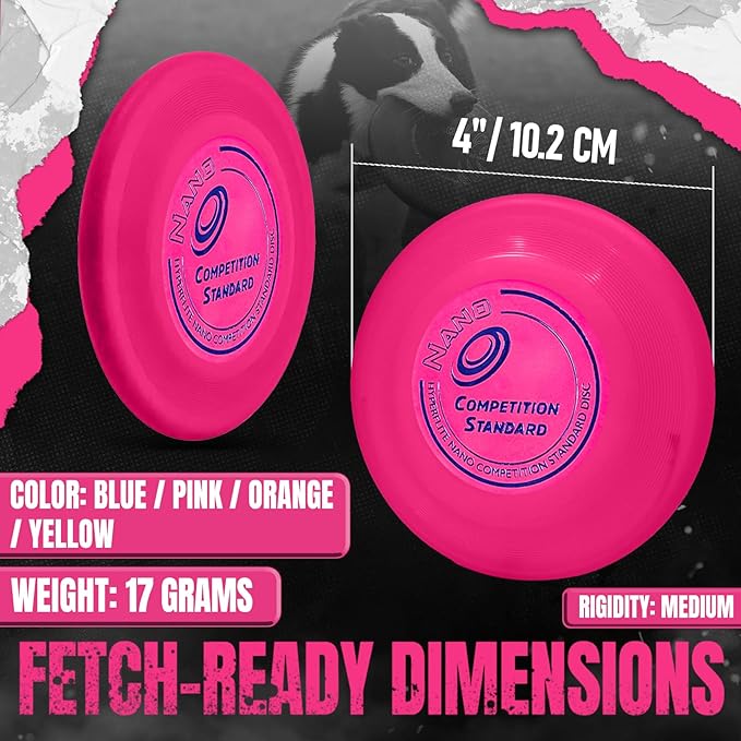 Hyperflite Nano Competition Standard Disc Dog Disc 4” (17g) | Official Skyhoundz Mini Flying Disc for Small Dog & Puppy | Long-Flying, Lightweight Dog Toy for Backyard, & Beach | Anti-Glare - Pink