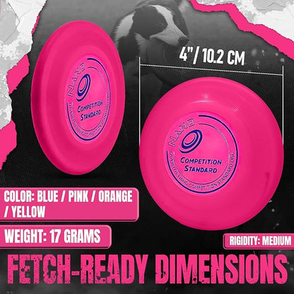 Hyperflite Nano Competition Standard Disc Dog Disc 4” (17g) | Official Skyhoundz Mini Flying Disc for Small Dog & Puppy | Long-Flying, Lightweight Dog Toy for Backyard, & Beach | Anti-Glare - Pink
