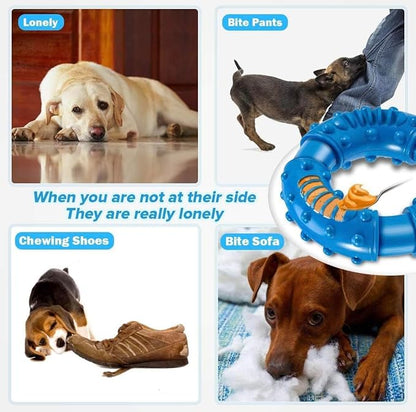 Dog Chew Ring Toy, Though, Durable and Non Toxic Blue Rubber Dog Toys, Interactive Dental Teething Toy for Large Dogs, Aggressive Chewers Large Breed, Fun to Chew, (Blue), 1 Count (Pack of 1)