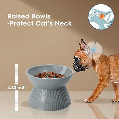 Elevated Slow Feeder Bowl for Cats and Small Dog, Stop Vomiting & Choking, Ceramic Slow Cat Bowl, Spill-Proof & Anti-Tipping, Easy to Clean, No Black Chin, Raised Pet Bowl for Dry & Wet Food