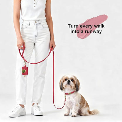 Didog Soft PU Leather Dog Collar, Stylish Quick Released Dog Collars for Small Dogs, Easy Clean Adjustable Pet Collar for Daily Walking, Red, S Fit 10-15" Neck