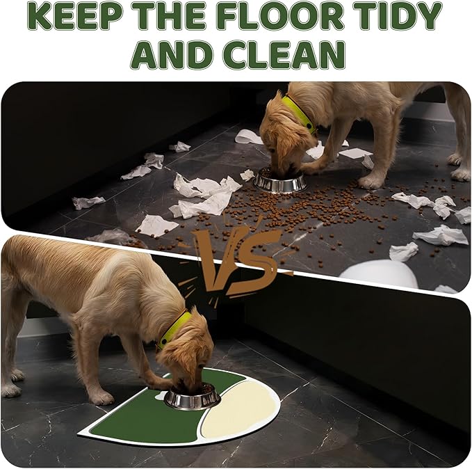 Cat Feeding Mat, 20''x12'' Absorbent Small Pet Food Mat, Wipe Clean Pet Placemats for Food and Water, Non-Slip Rubber Mat for Cat Bowls, Fit with Single Normal Cats Dogs Bowls, Green & Yellow