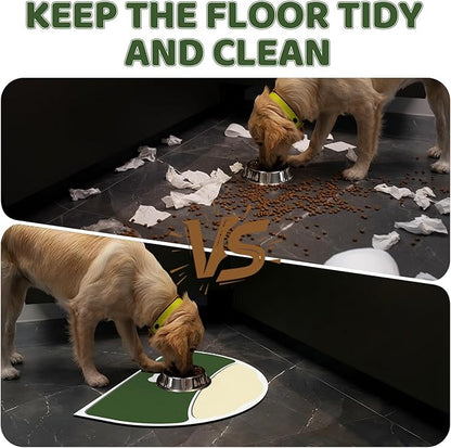 Cat Feeding Mat, 20''x12'' Absorbent Small Pet Food Mat, Wipe Clean Pet Placemats for Food and Water, Non-Slip Rubber Mat for Cat Bowls, Fit with Single Normal Cats Dogs Bowls, Green & Yellow