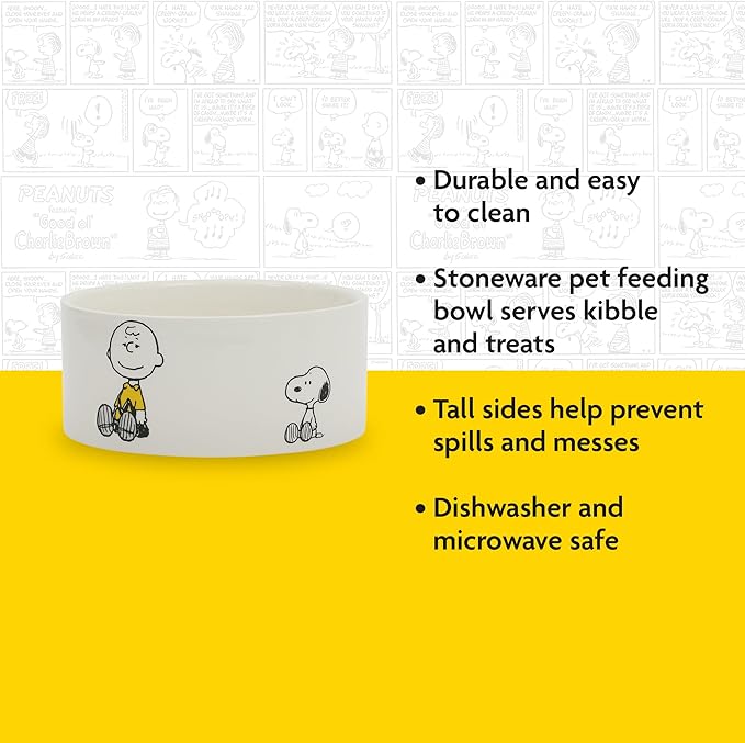 Peanuts Snoopy & Charlie Brown 6" Stoneware Dog Food Bowl – for Small to Medium Dogs – Cute Cartoon Pet Dish, Durable & Easy to Clean – Puppy Feeding