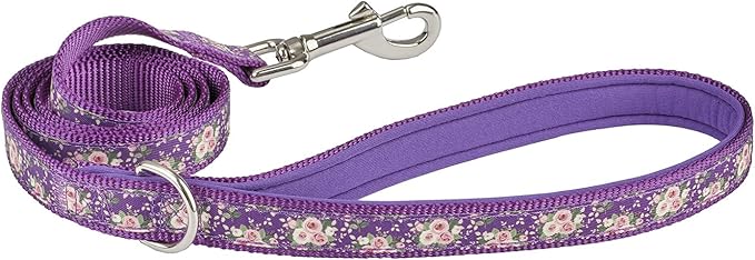 Purple Floral Print Dog Leash - 4Ft Durable Nylon for Medium & Large Dogs, Lightweight (M, Purple Floral)