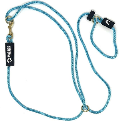 Mad Dog Products Hands Free Slip Dog Leash ¼” x 10’ Aqua Signature Rope – Made in USA