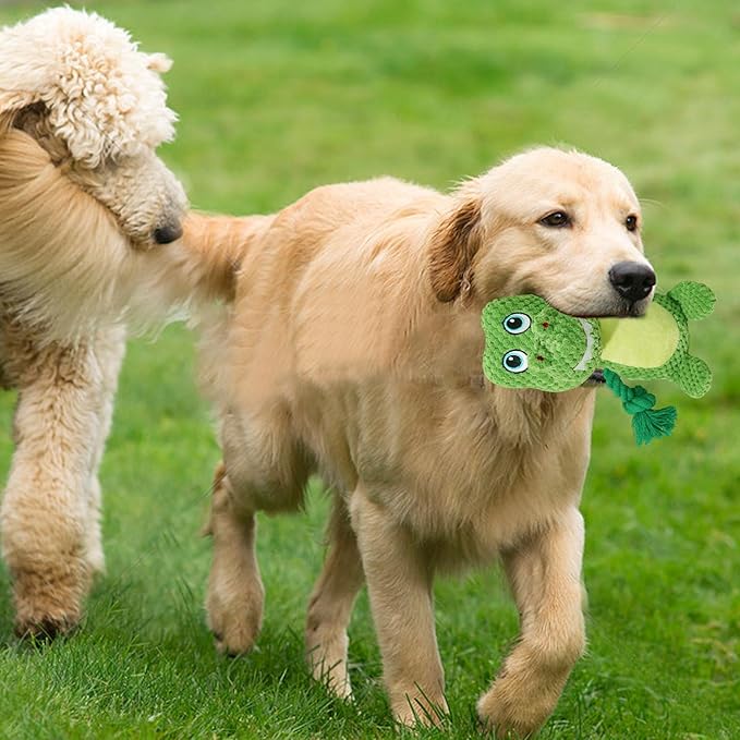 Cute Animals Interactive Squeaky Dog Toy with a Vocal Bladder, Crinkle Paper Stuffed Soft Cotton Chew Toy, Teething Rope Tug of War Pull Toy to Keep Them Busy for Puppy, Small Dogs - Green T.Rex