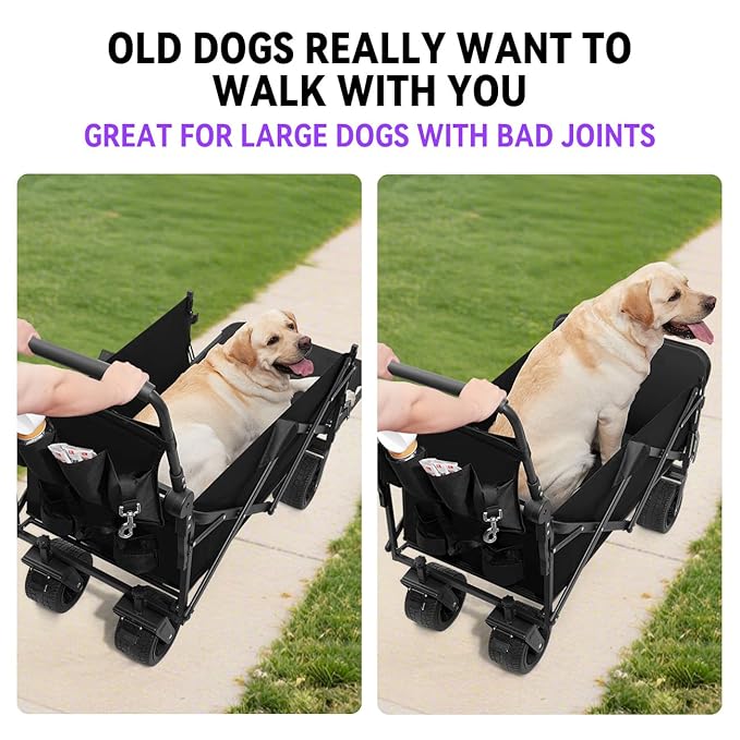 Large Dog Stroller Cart,Foldable Dog Wagon Cart for Medium & Large Dogs with Tailgate