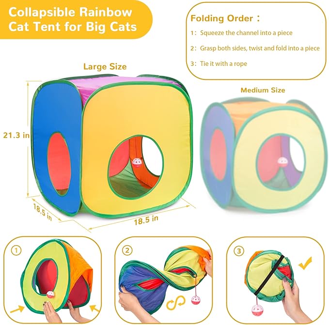 Retro Shaw Cat Toys Set, 33 Pack, Interactive Kitten Toys for Indoor Cats Kitty with Collapsible Cat Tunnel Tube Tent Feather Wand Teaser Bell Fuzzy Pompom Crinkle Ball Springs Mice Toys