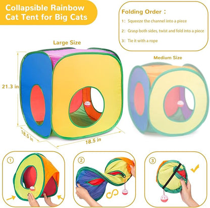 Retro Shaw Cat Toys Set, 33 Pack, Interactive Kitten Toys for Indoor Cats Kitty with Collapsible Cat Tunnel Tube Tent Feather Wand Teaser Bell Fuzzy Pompom Crinkle Ball Springs Mice Toys