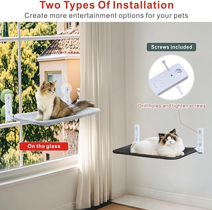 Idepet Cat Window Perch Cordless Foldable Cats Hammock Bed with Interactive Toys,Suction Cups,Reversible Cover Keep Pets Cool Warm for Summer Winter,Indoor Kitten Resting Seat(Gray&Black, 1 Pack)