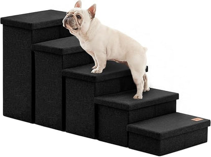 Love's cabin Dog Stairs for High Bed 22" H, Foldable Pet Stairs for Small Medium or Large Dogs Puppy with Storage for Bed or Couch, Cat Dog Steps Ramp with Zip up to 200 lbs, Black, 5 Steps